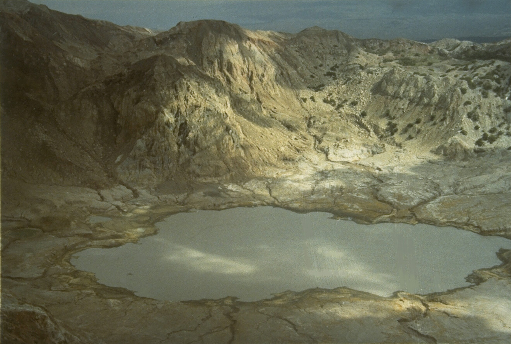 The summit of 862-m-high Gunung Sirung volcano on Pantar Island is truncated by a 2-km wide caldera whose floor often contains one or more small lakes.  A number of small phreatic eruptions have taken place in the 20th century from vents inside the caldera. Photo by L.D. Reksowirogo, 1972 (Volcanological Survey of Indonesia).